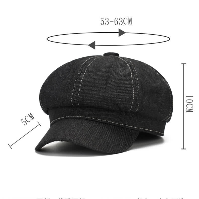Cappello basco con visiera da giornalaio in denim con linea bianca