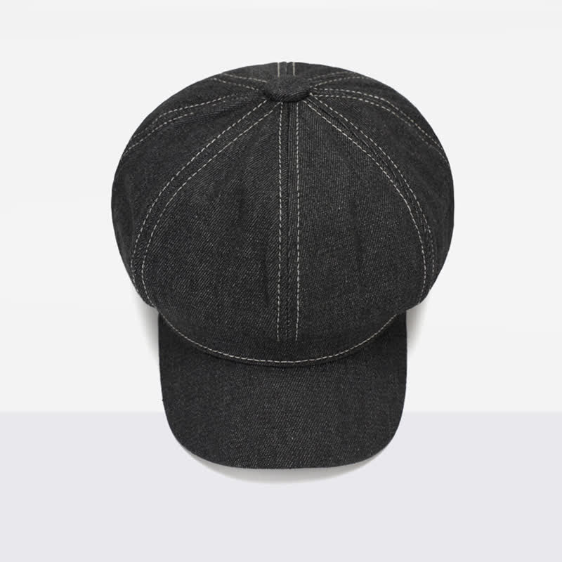 Cappello basco con visiera da giornalaio in denim con linea bianca