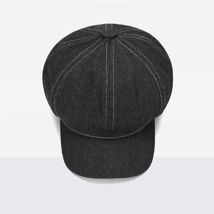 Cappello basco con visiera da giornalaio in denim con linea bianca