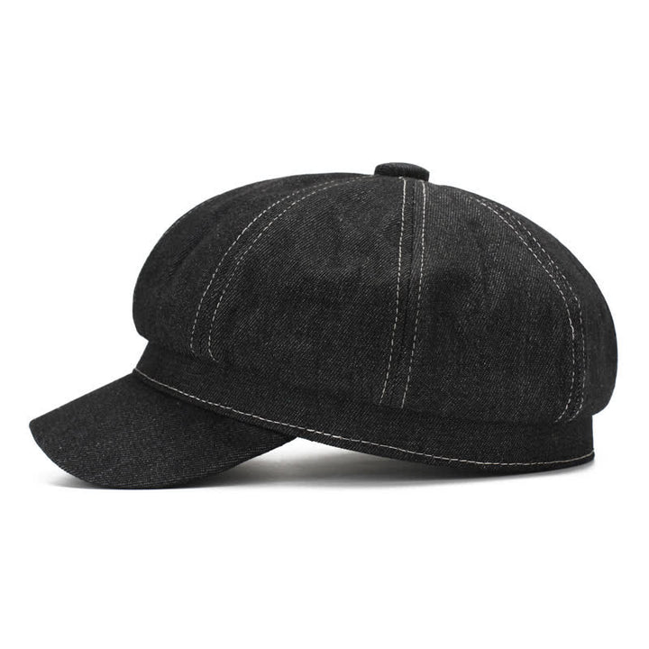 Cappello basco con visiera da giornalaio in denim con linea bianca - image 1