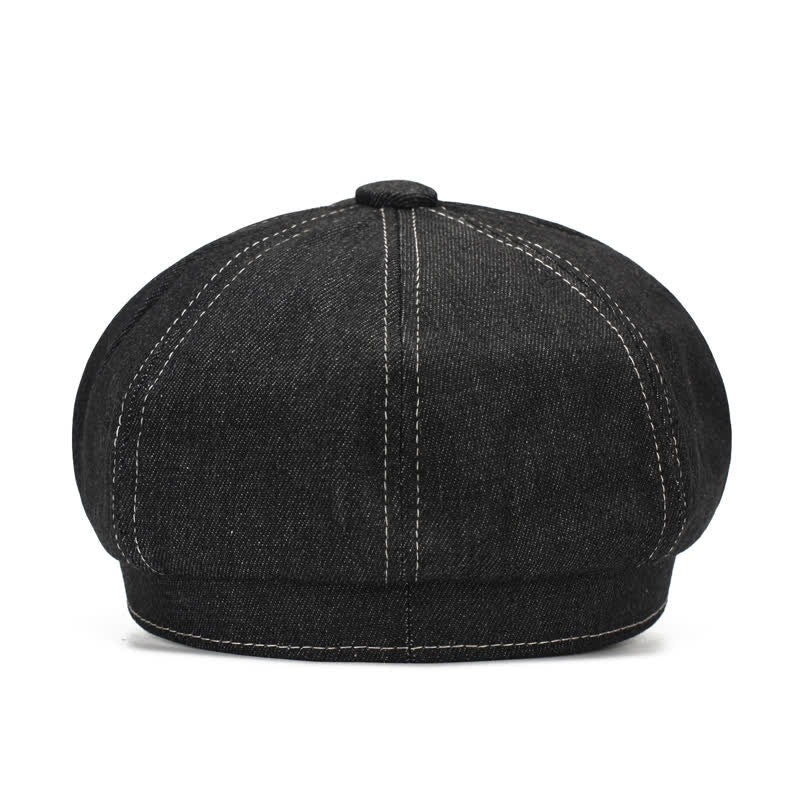 Cappello basco con visiera da giornalaio in denim con linea bianca