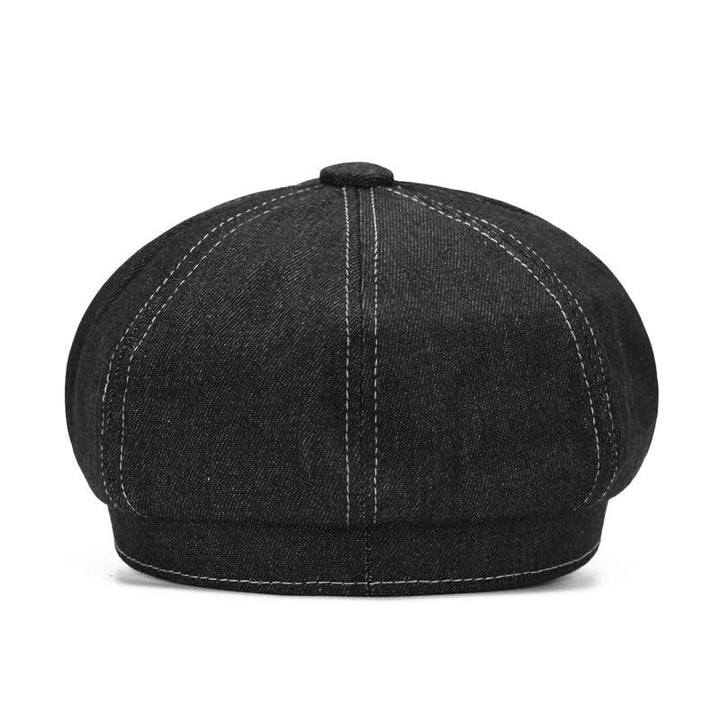 Cappello basco con visiera da giornalaio in denim con linea bianca