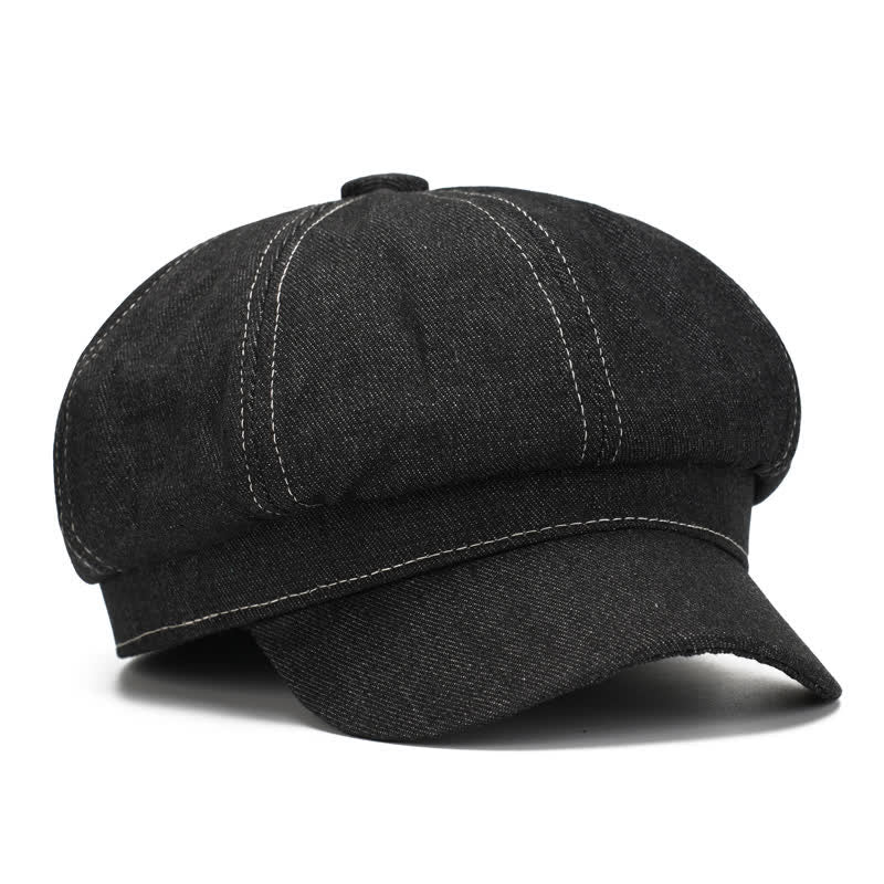 Cappello basco con visiera da giornalaio in denim con linea bianca