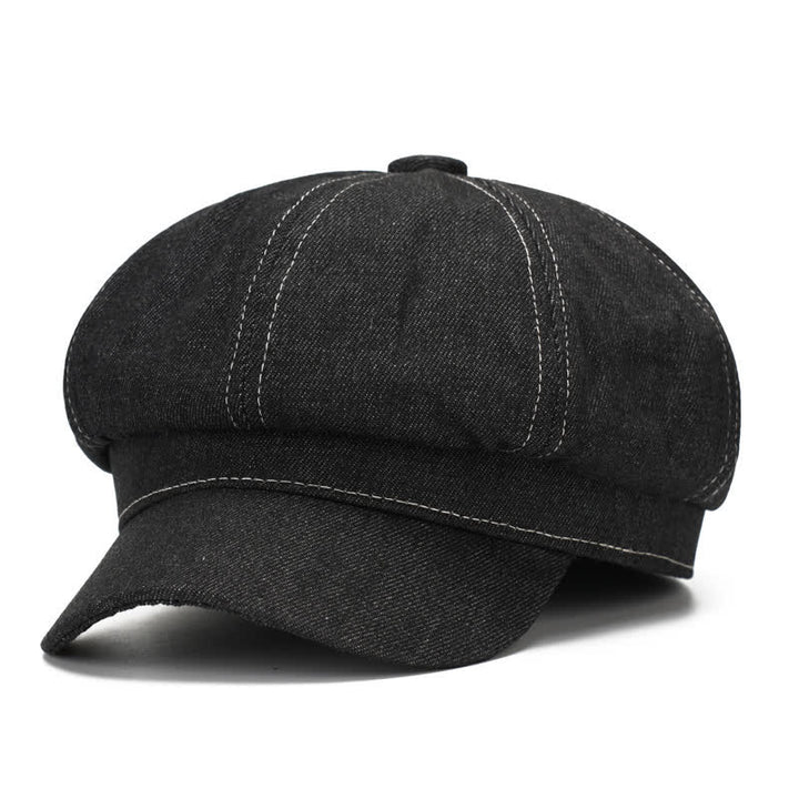 Cappello basco con visiera da giornalaio in denim con linea bianca