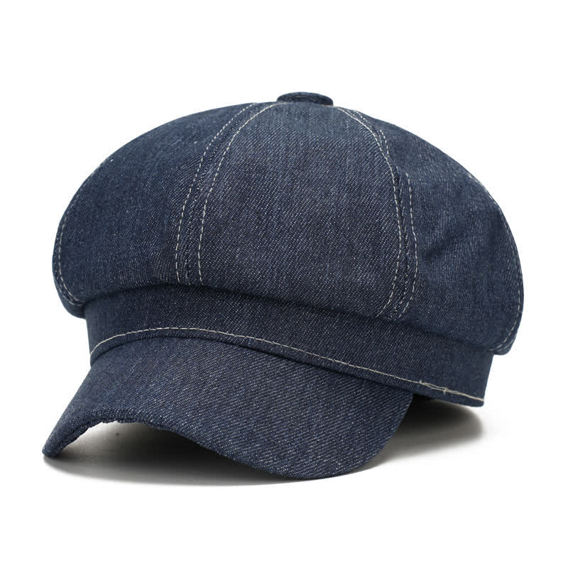 Cappello basco con visiera da giornalaio in denim con linea bianca
