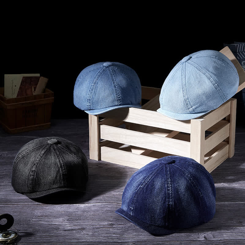 Cappello basco in denim lavato vintage usurato
