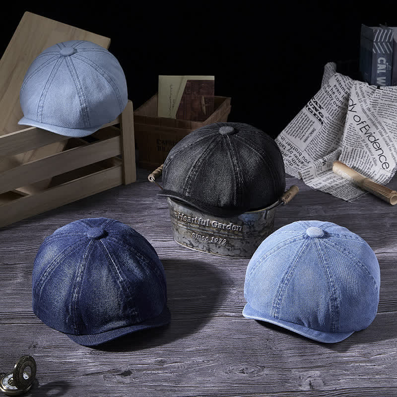 Cappello basco in denim lavato vintage usurato