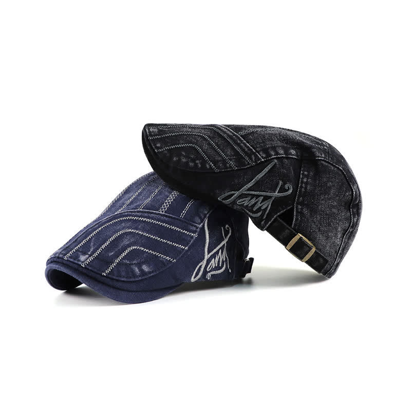 Cappello basco piatto con ricamo anticato a becco d'anatra