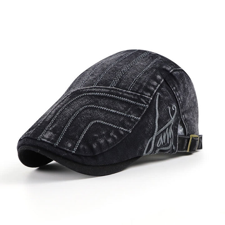 Cappello basco piatto con ricamo anticato a becco d'anatra