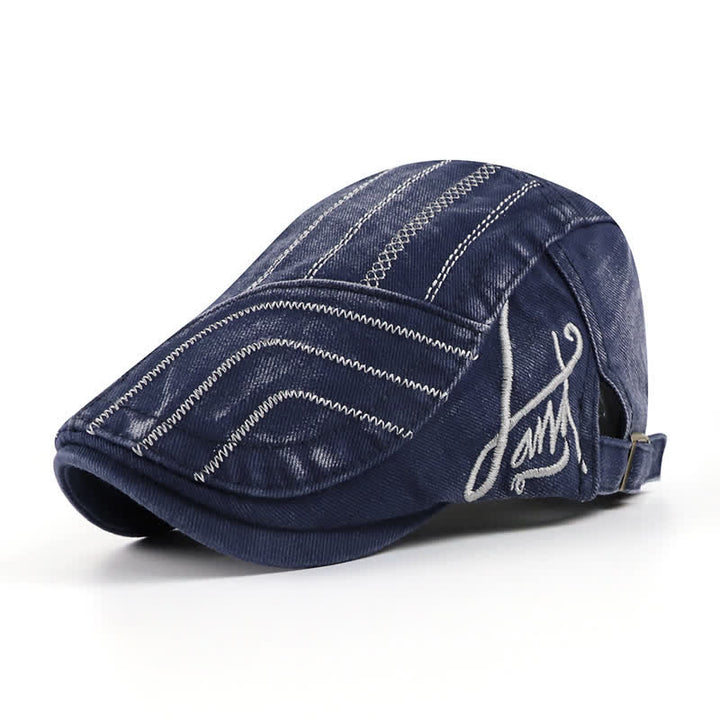 Cappello basco piatto con ricamo anticato a becco d'anatra