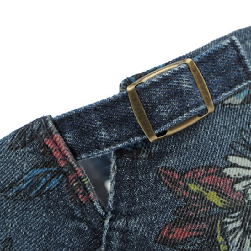 Cappello basco piatto in denim con stampa floreale alla moda