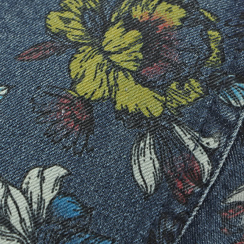 Cappello basco piatto in denim con stampa floreale alla moda