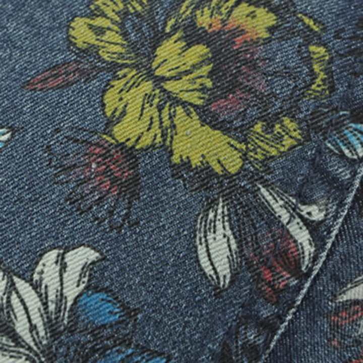 Cappello basco piatto in denim con stampa floreale alla moda