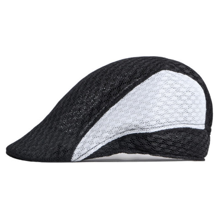 Cappello basco piatto estivo nero bianco in maglia traforata