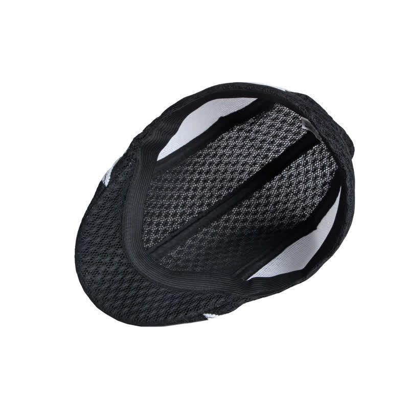 Cappello basco piatto estivo nero bianco in maglia traforata