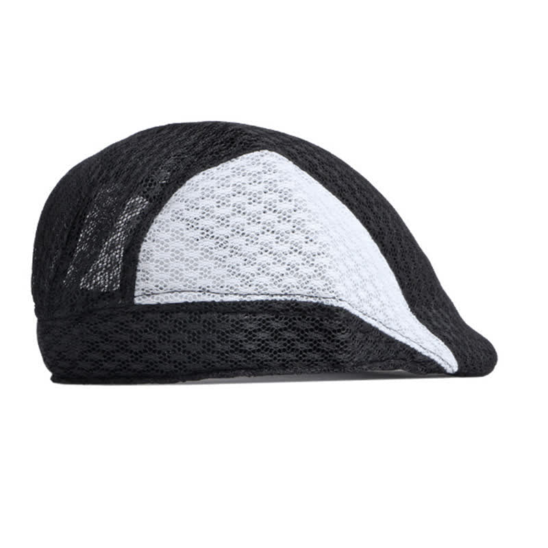 Cappello basco piatto estivo nero bianco in maglia traforata