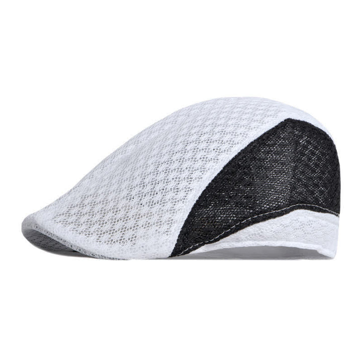 Cappello basco piatto estivo nero bianco in maglia traforata