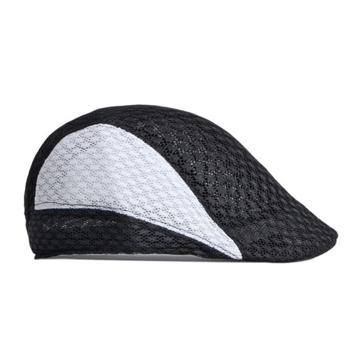Cappello basco piatto estivo nero bianco in maglia traforata