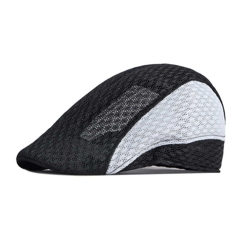 Cappello basco piatto estivo nero bianco in maglia traforata