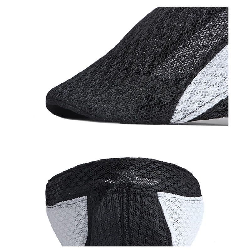 Cappello basco piatto estivo nero bianco in maglia traforata