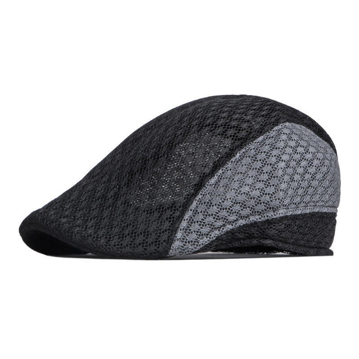 Cappello basco piatto estivo nero bianco in maglia traforata