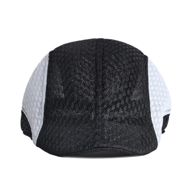 Cappello basco piatto estivo nero bianco in maglia traforata