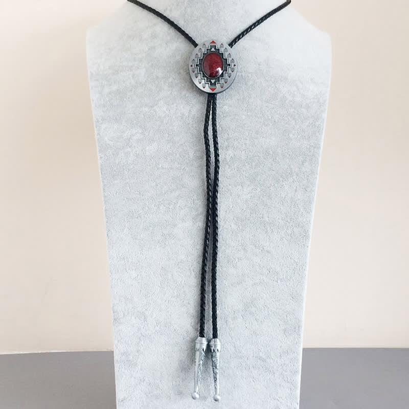 Cravatta Bolo Vintage in stile totem indiano occidentale color rubino - image 1