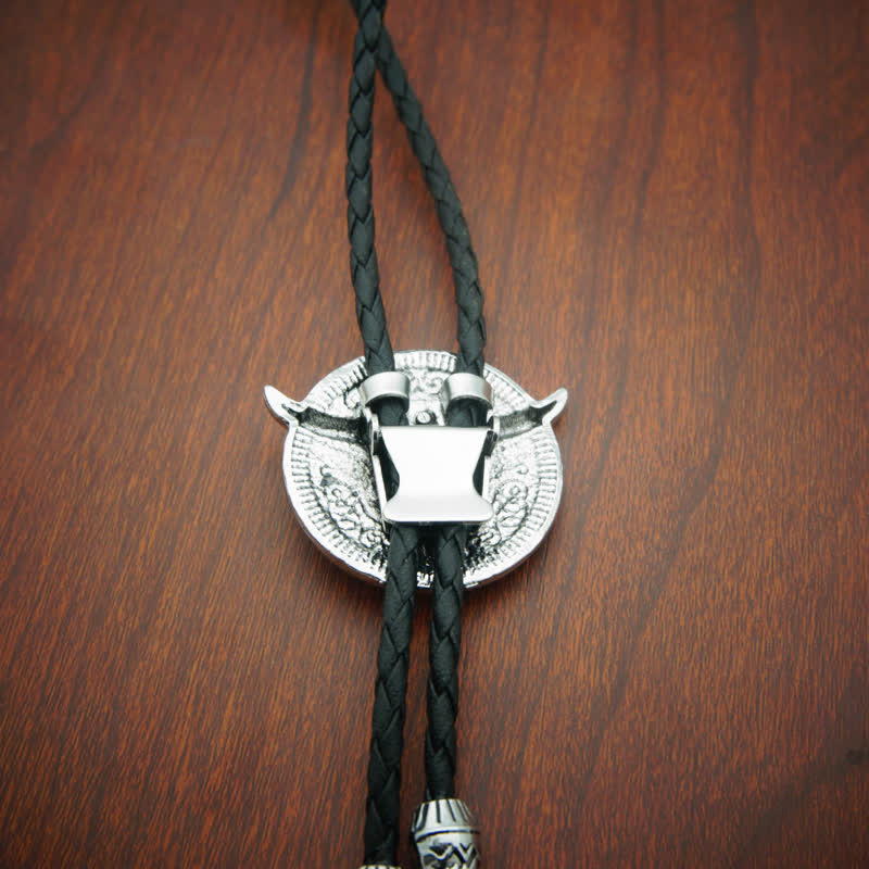 Cravatta Bolo in pelle da cowboy con testa di mucca e corna di toro - image 3