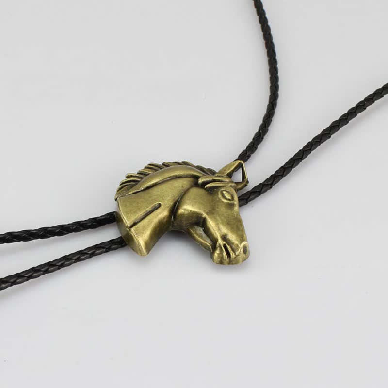 Cravatta Bolo in pelle da cowboy con testa di cavallo stereoscopica