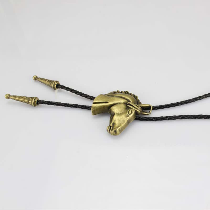 Cravatta Bolo in pelle da cowboy con testa di cavallo stereoscopica