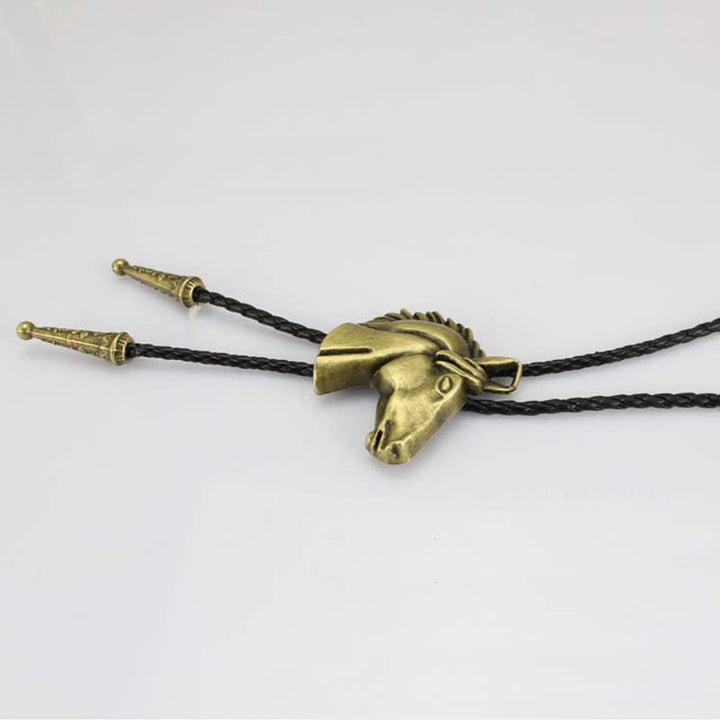 Cravatta Bolo in pelle da cowboy con testa di cavallo stereoscopica