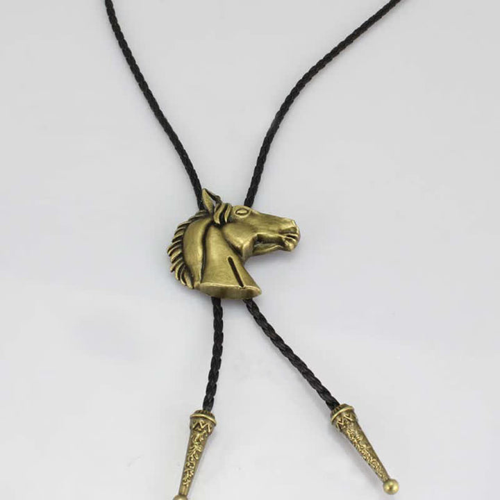 Cravatta Bolo in pelle da cowboy con testa di cavallo stereoscopica