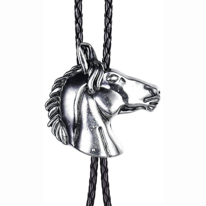 Cravatta Bolo in pelle da cowboy con testa di cavallo stereoscopica