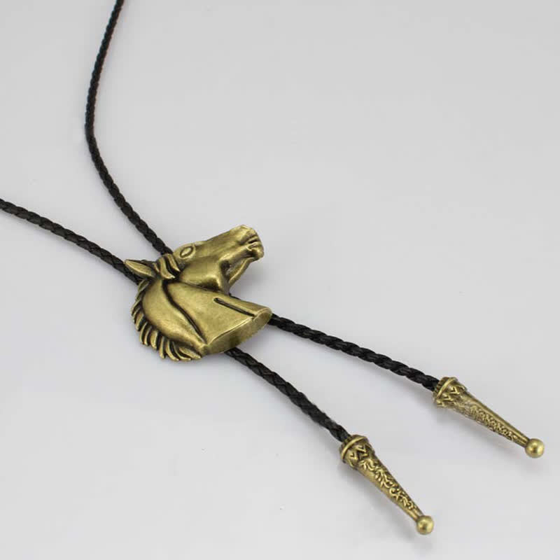 Cravatta Bolo in pelle da cowboy con testa di cavallo stereoscopica