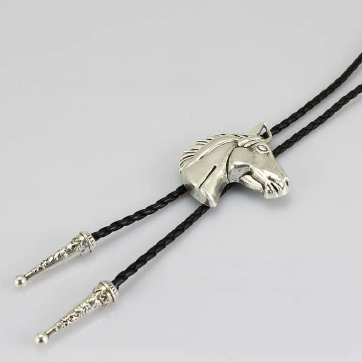 Cravatta Bolo in pelle da cowboy con testa di cavallo stereoscopica