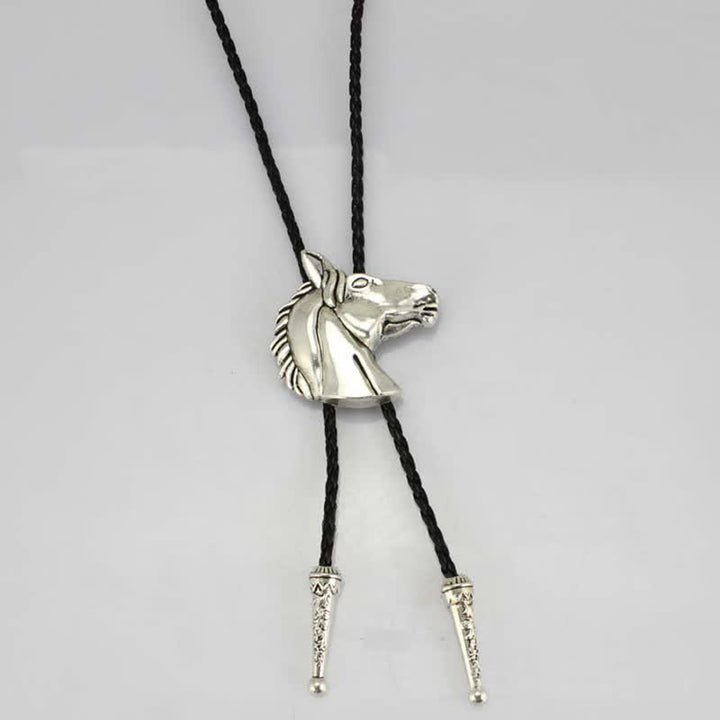 Cravatta Bolo in pelle da cowboy con testa di cavallo stereoscopica