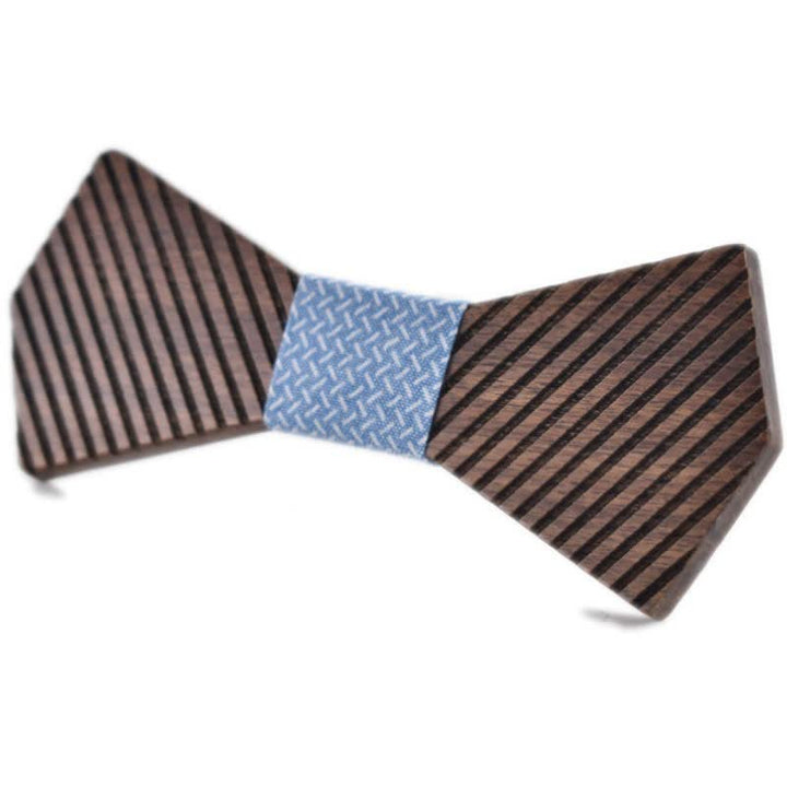Papillon in legno a righe elegante da uomo in noce nero - Azzurro cielo - image 12