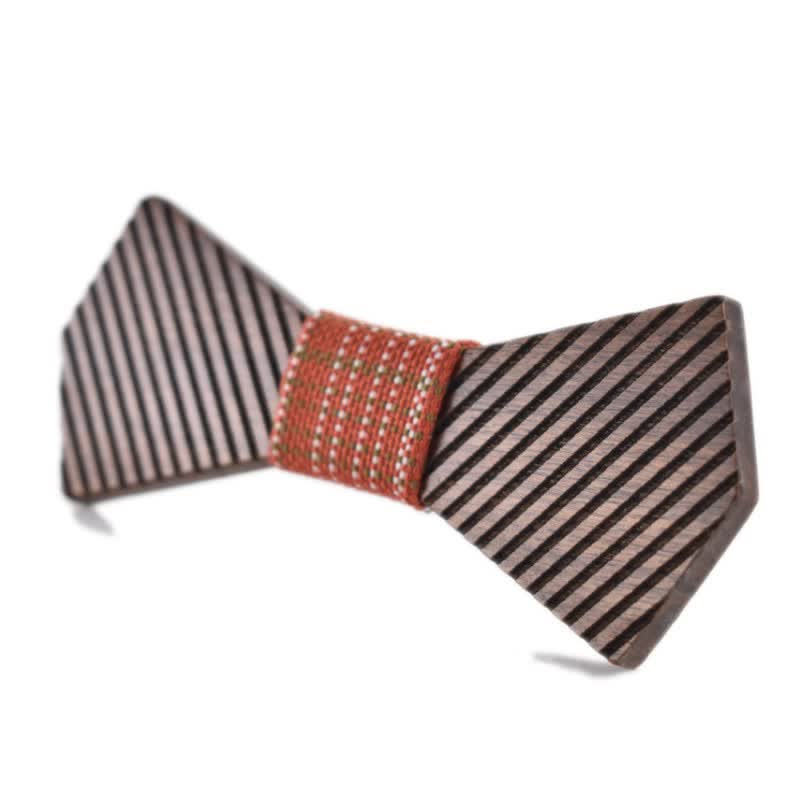Papillon in legno a righe elegante da uomo in noce nero - Arancia - image 9