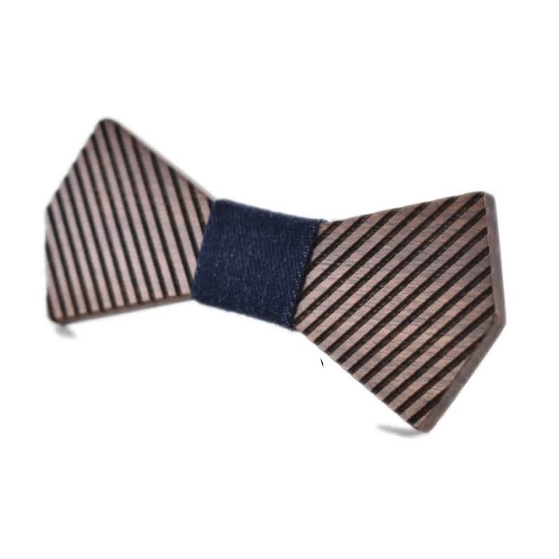 Papillon in legno a righe elegante da uomo in noce nero - Blu notte - image 14