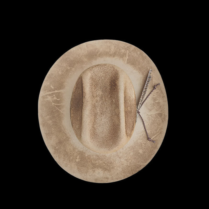Cappello da cowboy in lana con piume decorative e fiori jacquard