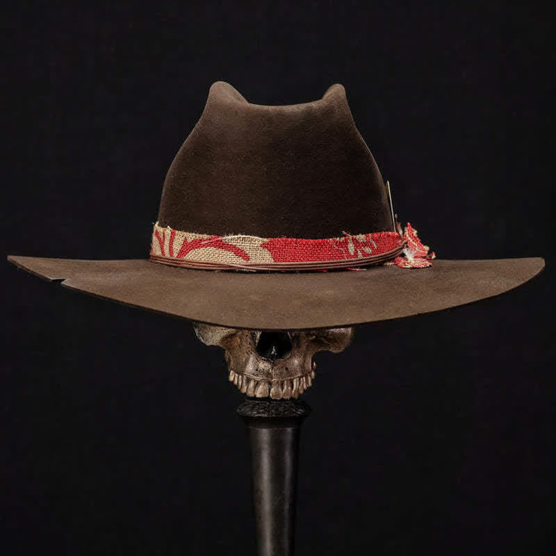 Cappello da cowboy in tessuto rosso di lana imitazione marrone scuro