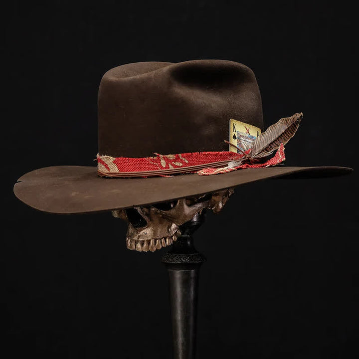 Cappello da cowboy in tessuto rosso di lana imitazione marrone scuro