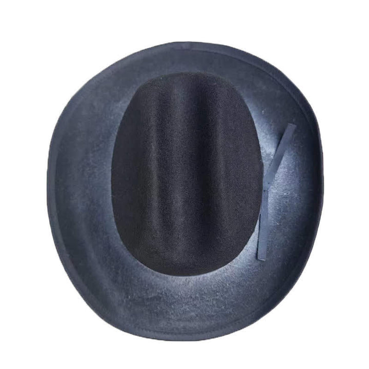 Cappello da cowboy in lana con fiocco nero invecchiato