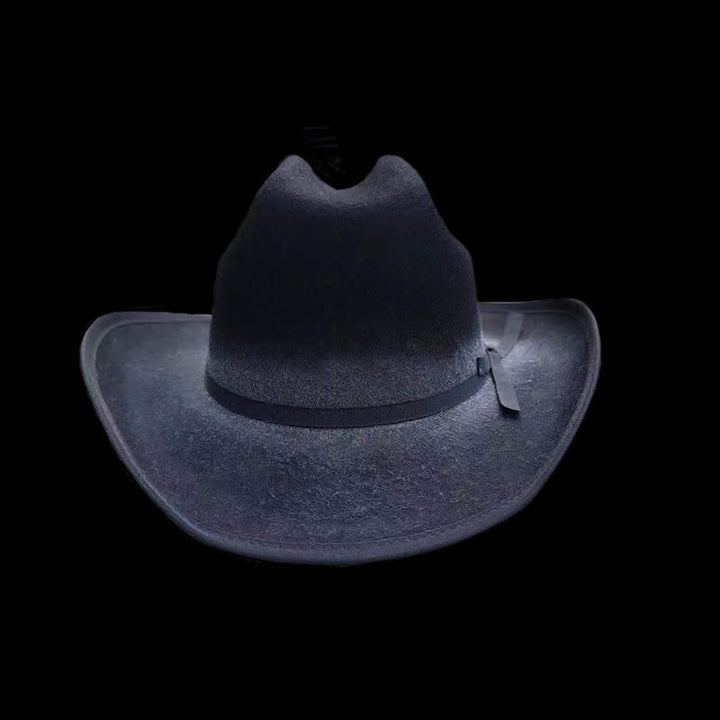 Cappello da cowboy in lana con fiocco nero invecchiato