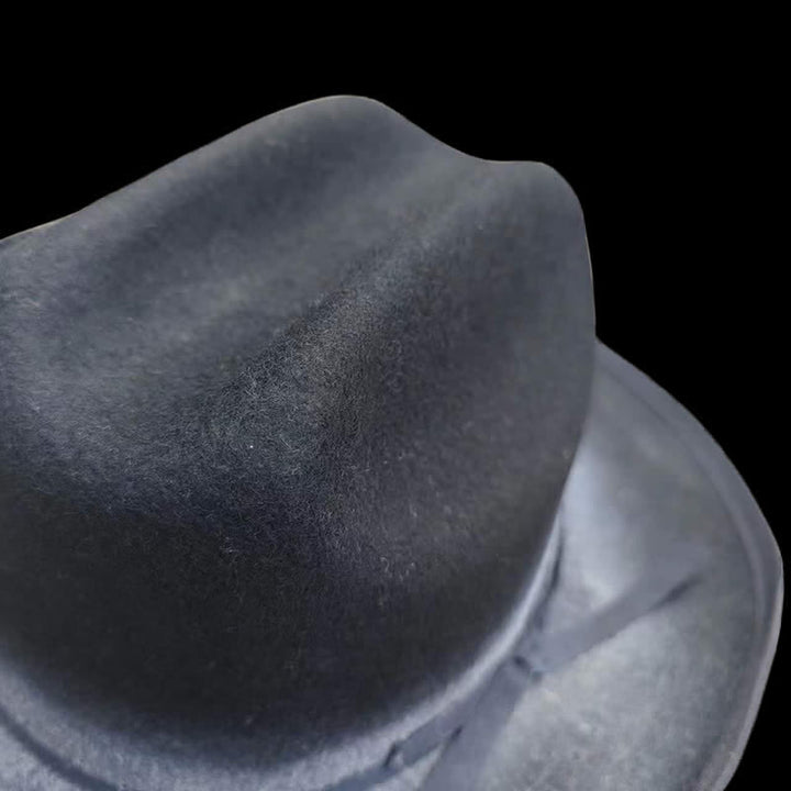 Cappello da cowboy in lana con fiocco nero invecchiato