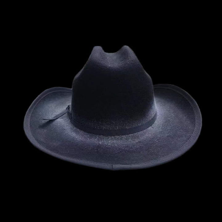 Cappello da cowboy in lana con fiocco nero invecchiato
