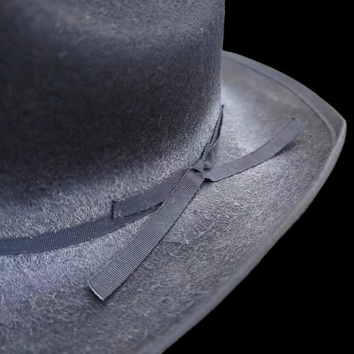 Cappello da cowboy in lana con fiocco nero invecchiato