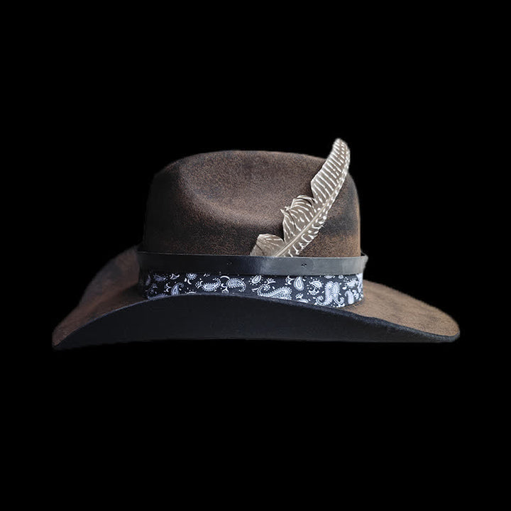 Cappello da cowboy in lana con piume Paisley Rock Star