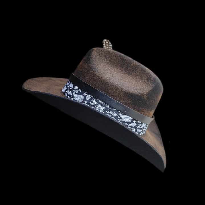 Cappello da cowboy in lana con piume Paisley Rock Star