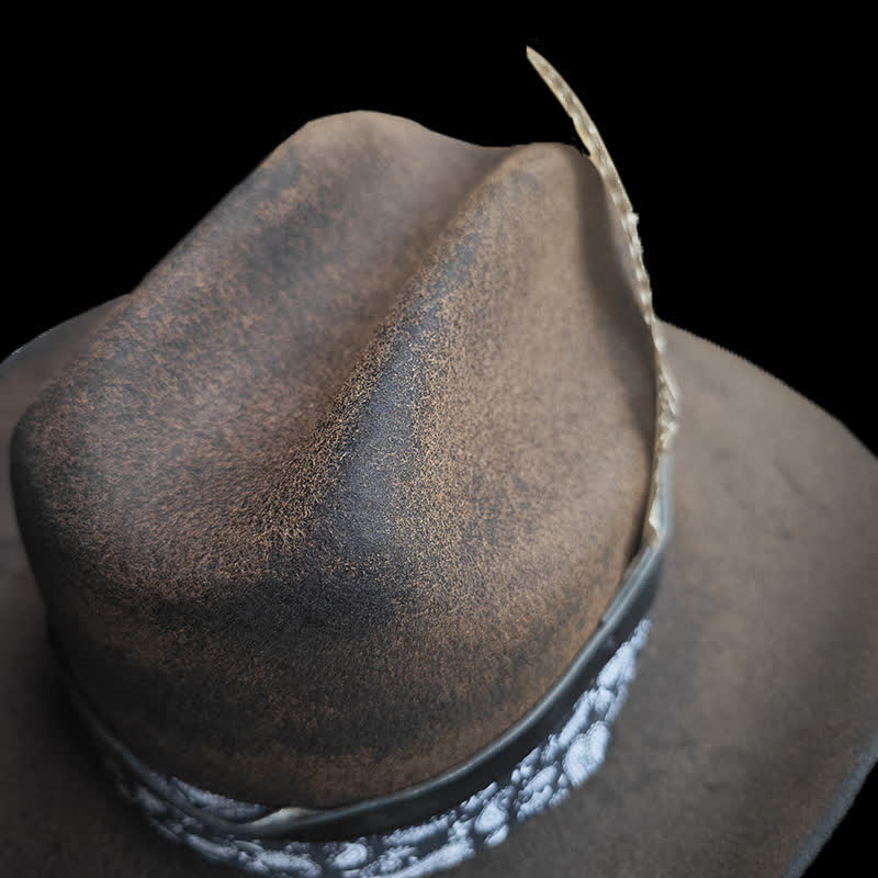 Cappello da cowboy in lana con piume Paisley Rock Star